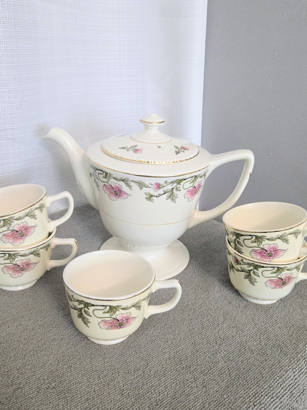 Homer Laughlin Liberty Poppy Coffee Tea Pot W Cups M46N6 USA